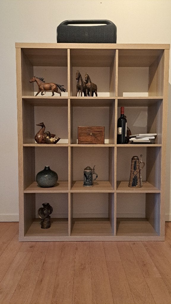 IKEA KALLAX Open kast, wit gelazuurd eikeneffect, Ophalen, 100 tot 150 cm, 100 tot 150 cm, Zo goed als nieuw