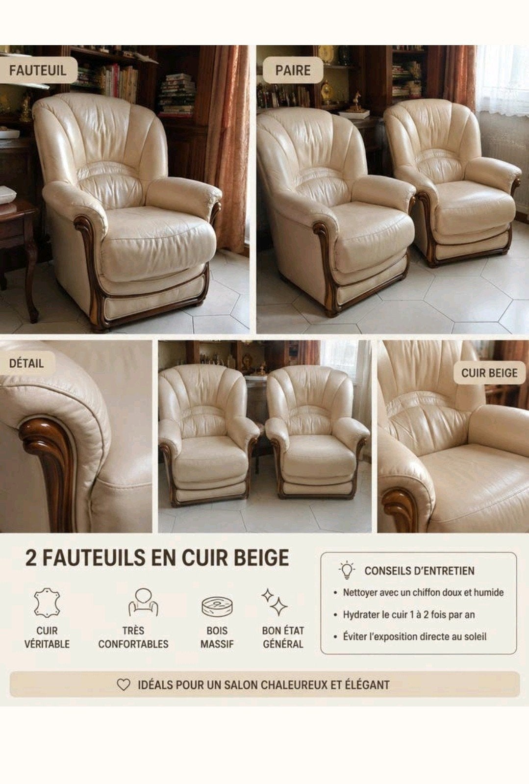 Fauteuil, Maison & Meubles, Canapés | Sofas & Chaises Longues, Bois, Cuir, Enlèvement