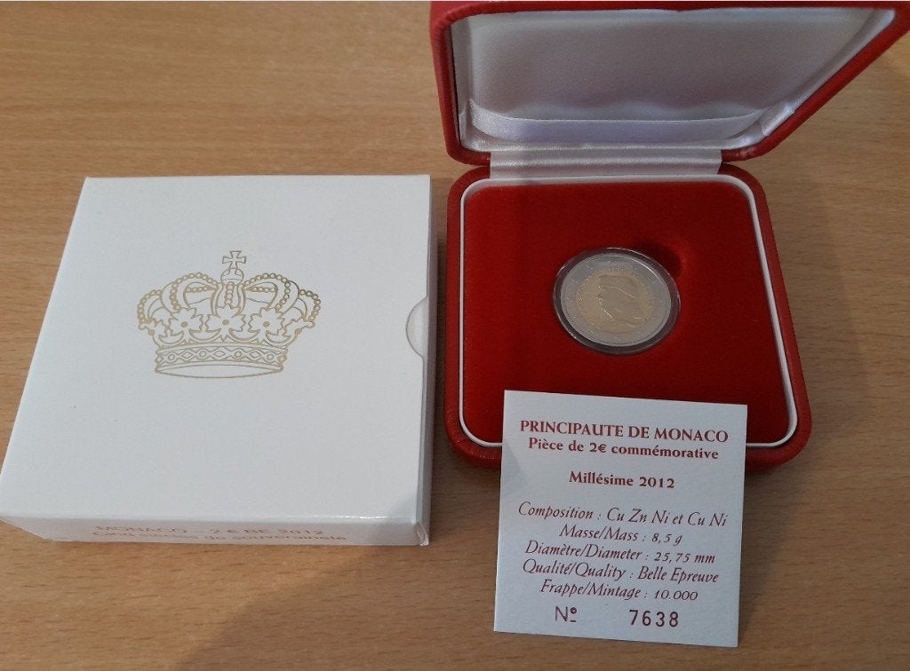 Monaco 2 euro  2012 '500e verj.  Lucien 1er Grimaldi'  PROOF, Postzegels en Munten, Munten | Europa | Euromunten, Ophalen of Verzenden