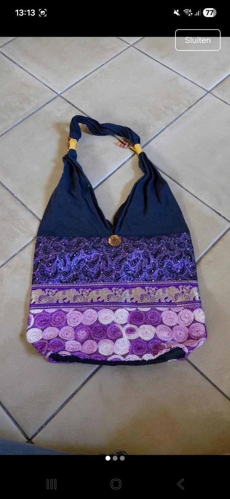 Draagtas draagzak hobobag bohemian, Ophalen of Verzenden, Zo goed als nieuw, Paars
