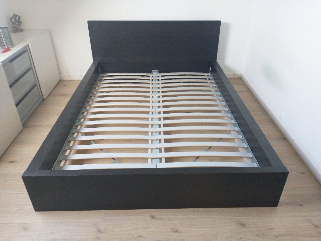 IKEA Malm 140x200 (Zwart) Incl lattenbodem, Queen size, 140 cm, Enlèvement, Utilisé