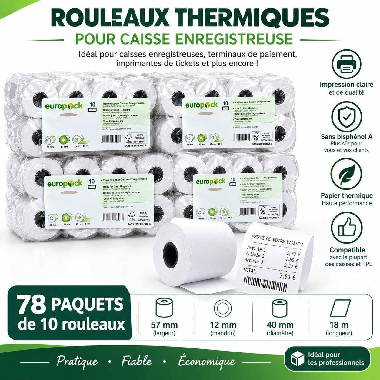 Rouleaux thermiques pour caisse enregistreuse – 57 mm, Jardin & Terrasse, Enlèvement ou Envoi