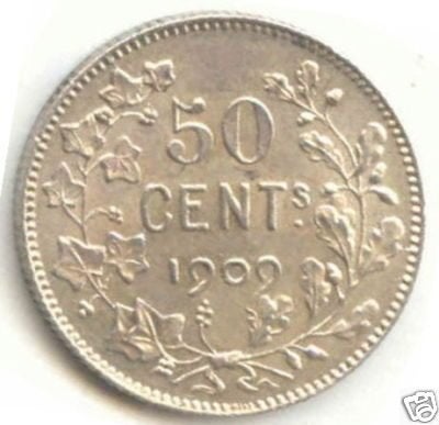 Belgique : 50 cents 1909 FR (point) = morin 204 a en FDC, Monnaie en vrac, Argent, Argent, Envoi