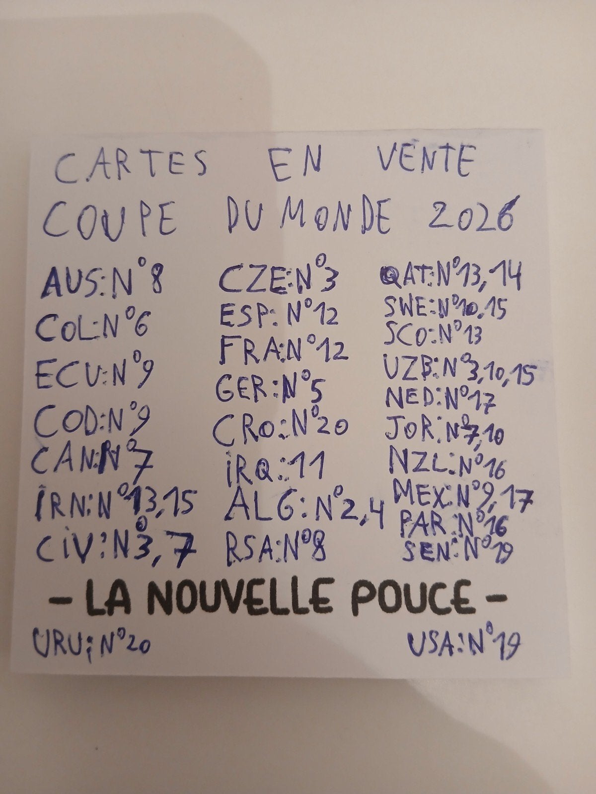 Listes de cartes en Ventes Coupe du Monde 2026, Enlèvement ou Envoi