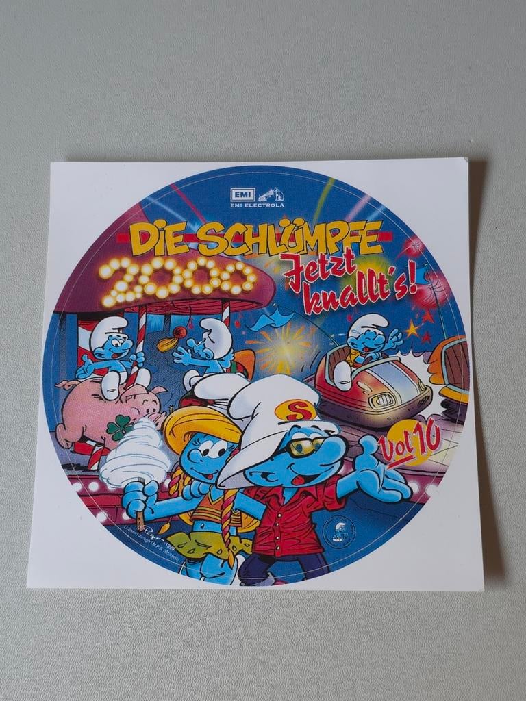 Autocollant Schtroumpf disque musique, Envoi, Comme neuf, Différents Schtroumpfs, Autres types