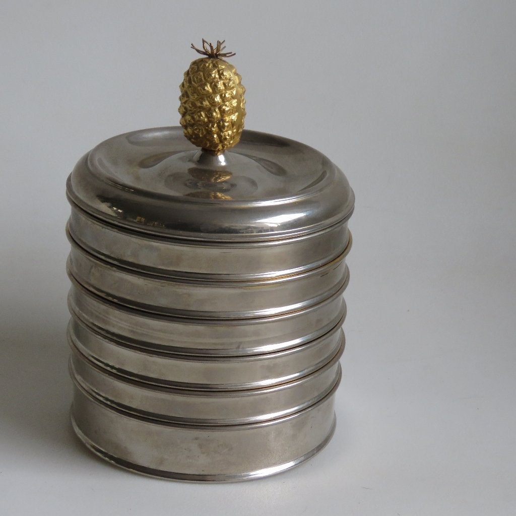Vintage doos 6 onderzetters zilver goudmetaal, Antiek en Kunst, Ophalen of Verzenden