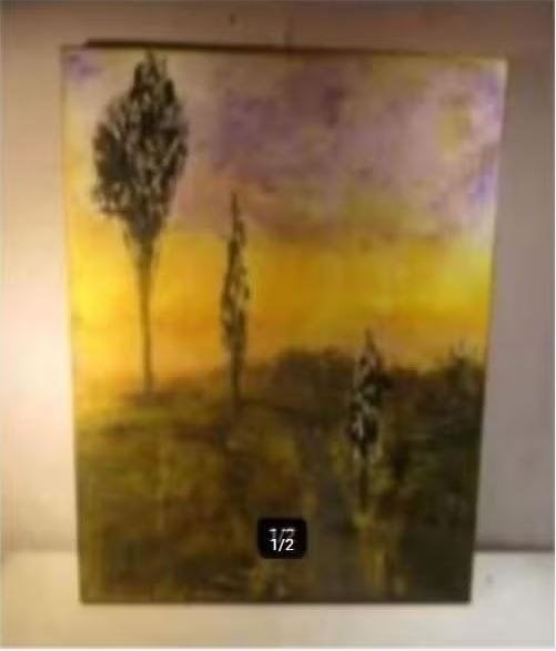 Œuvre peinte ancienne 'Arbres dans la brume » - 80x60, Antiquités & Art, Enlèvement ou Envoi, Peinture à l'huile, Paysage, Toile