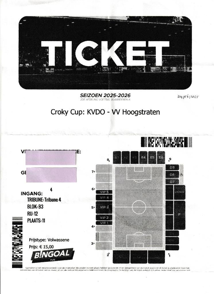 (gebruikt) ticket KVDO - Hoogstraten, Croky Cup (24/08/2025), Ophalen of Verzenden, Gebruikt, Overige typen