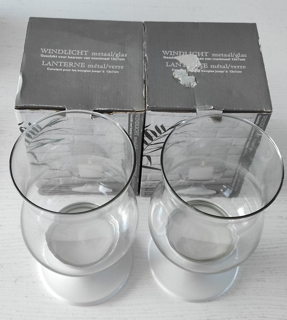 twee windlichten metaal/glas, Ophalen of Verzenden, Nieuw, Glas