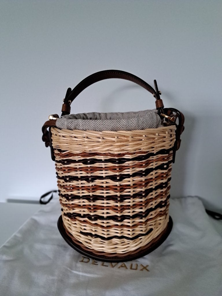 Handtas Delvaux Le Pin Mini Bucket Osier, Ophalen, Nieuw, Bruin, Handtas