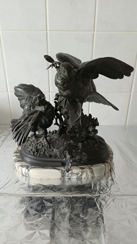 Bronzen beeld met 2 tortelduifjes, Antiek en Kunst, Ophalen