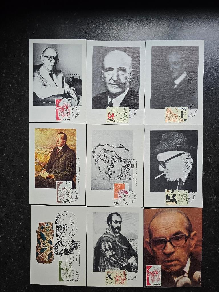 Spanje 13 maximumkaarten + 4 FDC, Ophalen of Verzenden, Gestempeld