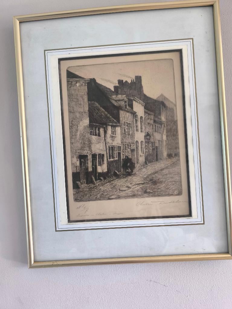 Gravure originale d'Olivier Duchâteau, Encadré, Vue urbaine, Gravure, Enlèvement