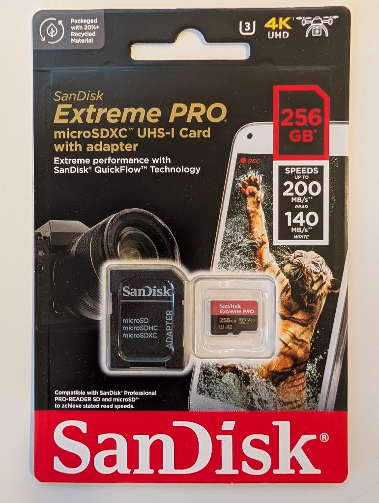 SANDISK Extreme PRO microSDXC-kaart 256 GB, Audio, Tv en Foto, Foto | Geheugenkaarten, Ophalen, Nieuw, SanDisk, Fotocamera