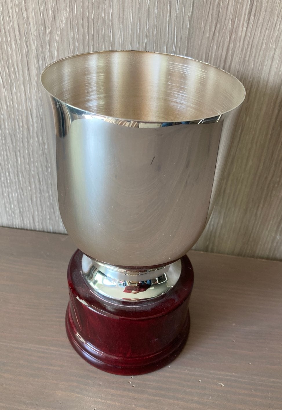 Wedstrijd beker - cup - neutraal - hout en zilver, Sport en Fitness, Ophalen of Verzenden, Gebruikt