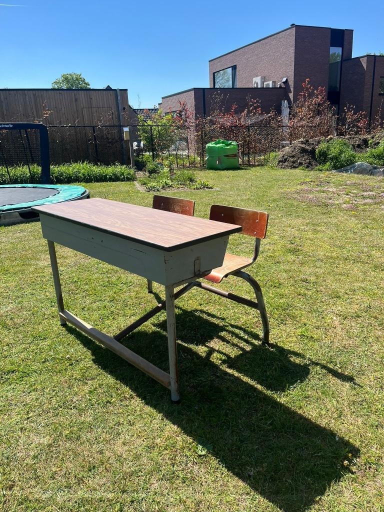 Schoolbankje (2 persoons), Vintage, Enlèvement, Utilisé, Bureau enfant