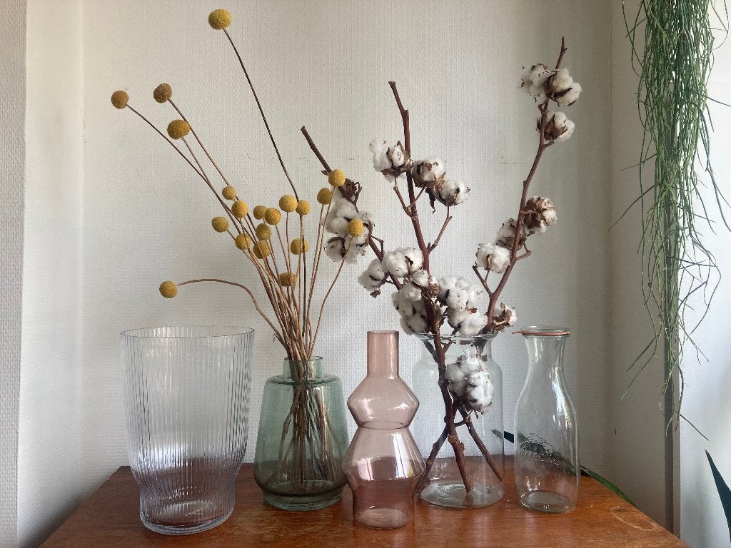 Set van 5 decoratieve vazen – glas, Maison & Meubles, Accessoires pour la Maison | Vases, Enlèvement, Comme neuf, Transparent