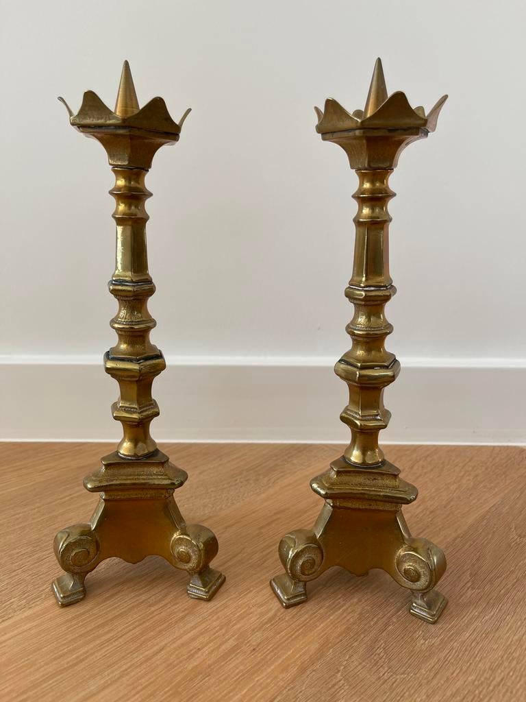 Koperen kandelaars., Antiek en Kunst, Ophalen
