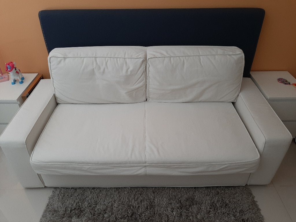 Witte 2-persoons slaapbank / zetelbed, Ophalen, 150 tot 200 cm, Tweepersoons, 75 tot 100 cm