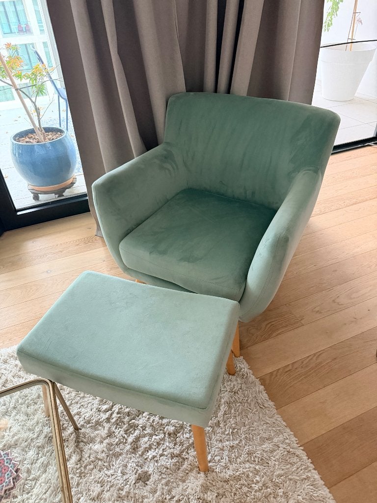 Fauteuil met pouf, Maison & Meubles, Fauteuils, 100 à 125 cm, Bois, Comme neuf, Enlèvement