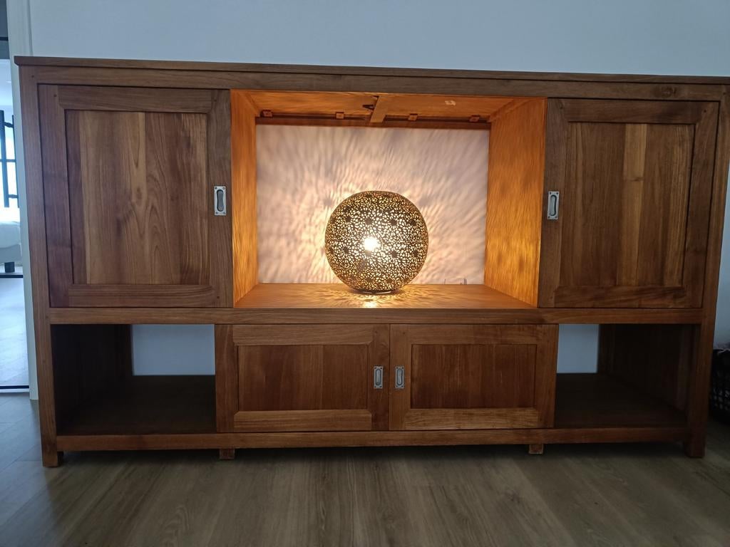 TV kast, Teck, 200 cm ou plus, Comme neuf, Enlèvement