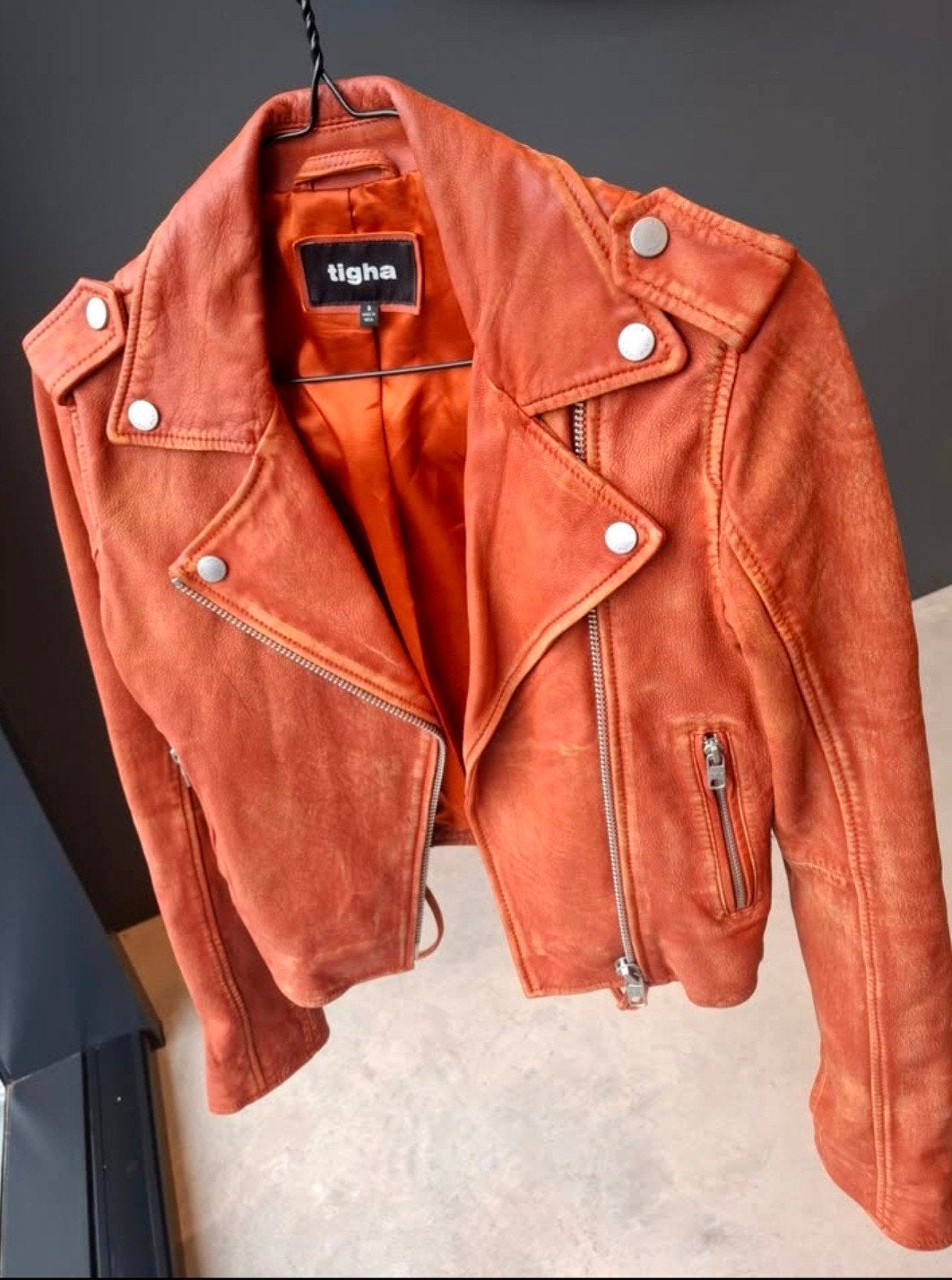 perfecto S TIGHA CUir daim orange rouge