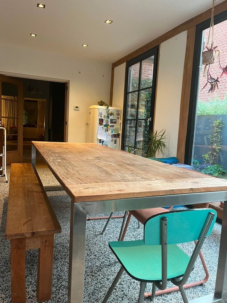 Mooie eettafel in teak, Ophalen, Gebruikt, 100 tot 150 cm, Teakhout