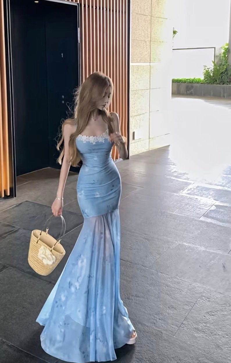 Blue Satin Mermaid Maxi Dress, Kleding | Dames, Verzenden, Nieuw