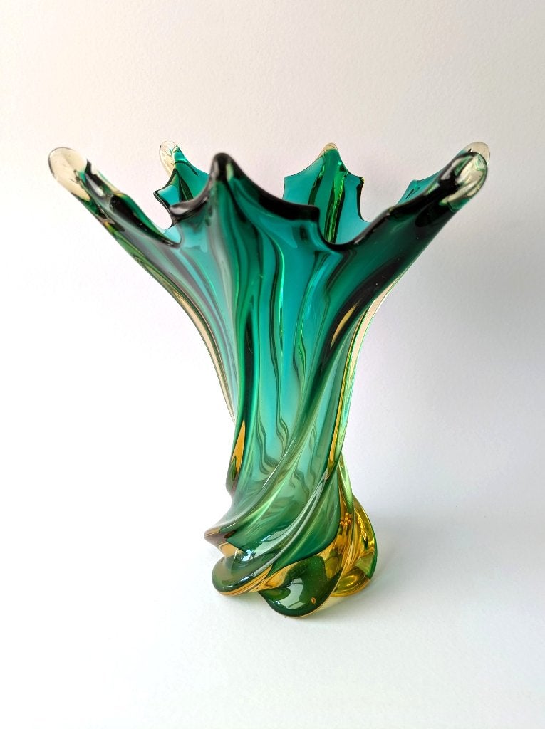 Vase en verre technique Sommerso, Murano ou Chribska, Enlèvement ou Envoi, Utilisé, Vert, Verre