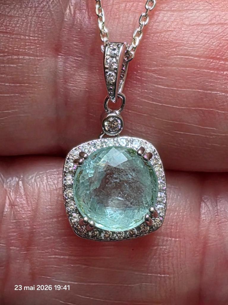 Pendentif en argent massif 925 avec aigue-marine naturelle, Neuf, Enlèvement, Avec pierre précieuse, Argent