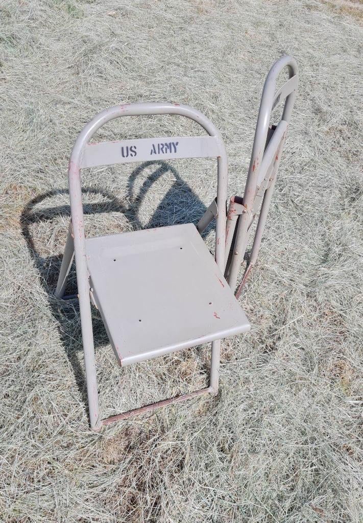 zwaar ijzeren USA army klapstoel stoel vintage stoelen, Antiek en Kunst, Curiosa en Brocante, Ophalen