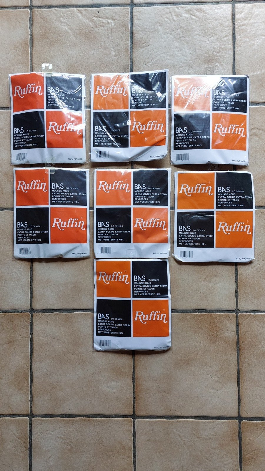 Bas mousse vintage 20 denier Lot de 7, Neuf, Autres types, Ruffin, Brun