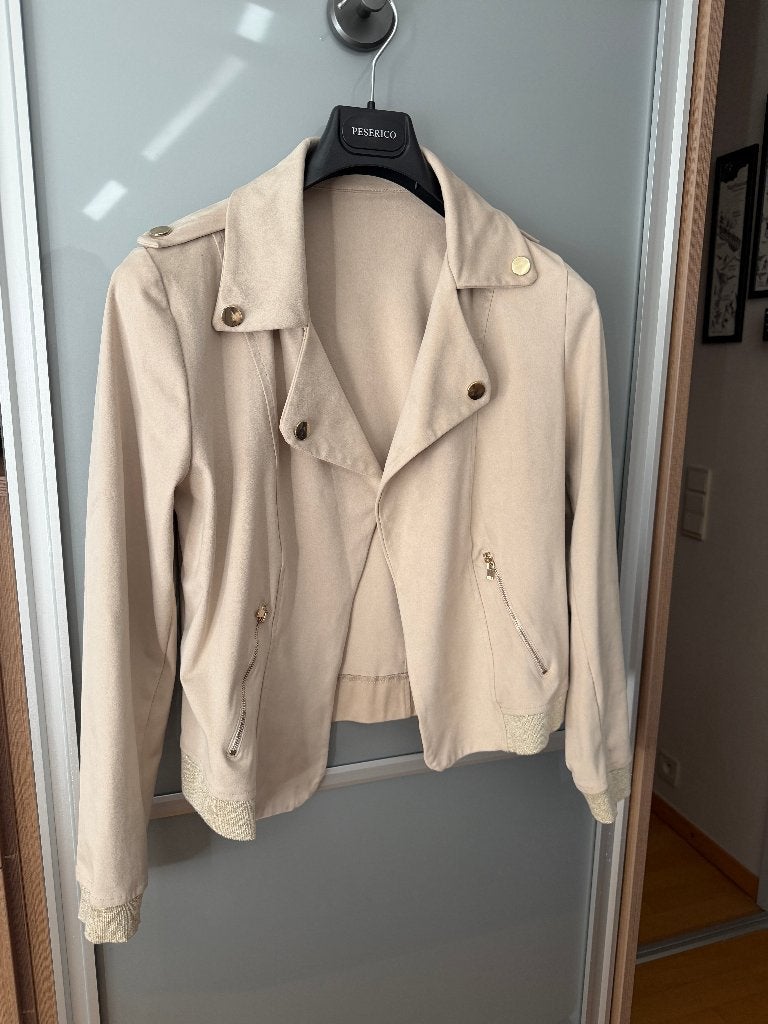 Beige suedelook bikerjasje, Kleding | Dames, Ophalen of Verzenden, Gedragen, Maat 42/44 (L), Beige