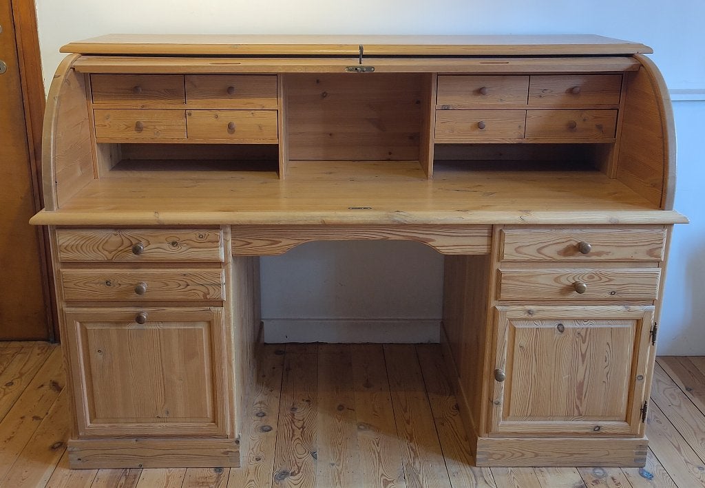 Massief grenen rolluikbureau / Secretaire, Maison & Meubles, 160 cm, Utilisé, Bois, 80 cm