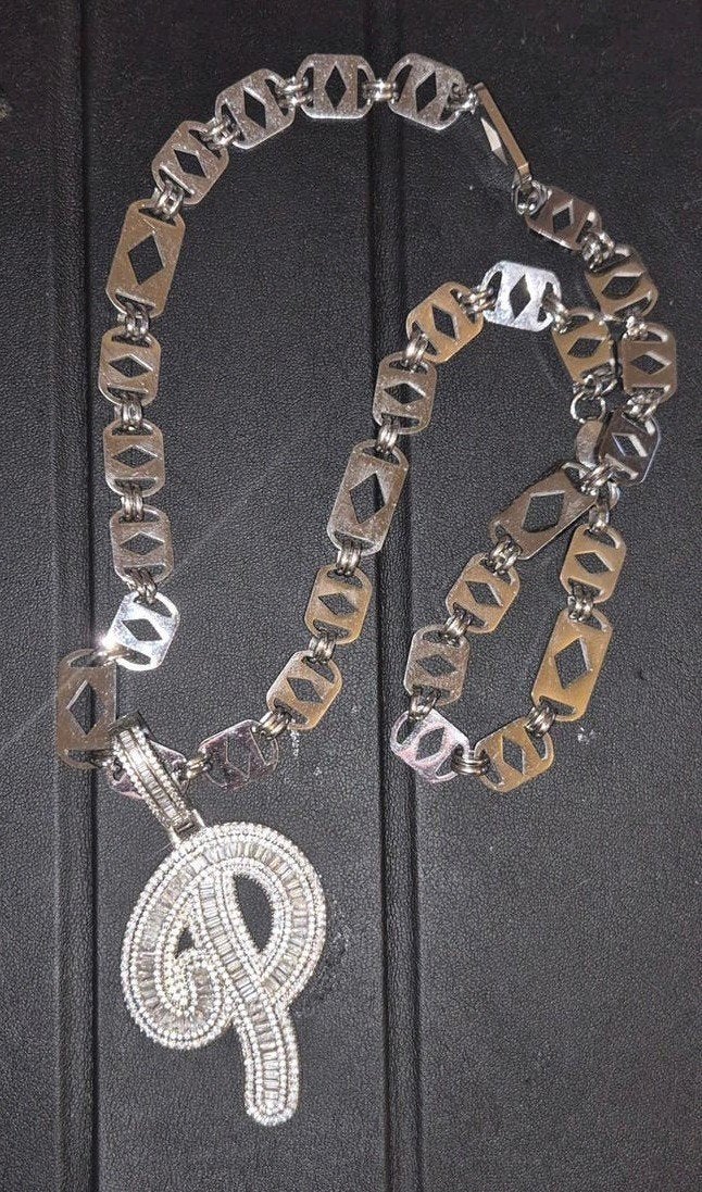 Koningsketting 60cm RVS metdiamond filled pendantt uw de, Handtassen en Accessoires, Ophalen of Verzenden, Zo goed als nieuw, Overige materialen