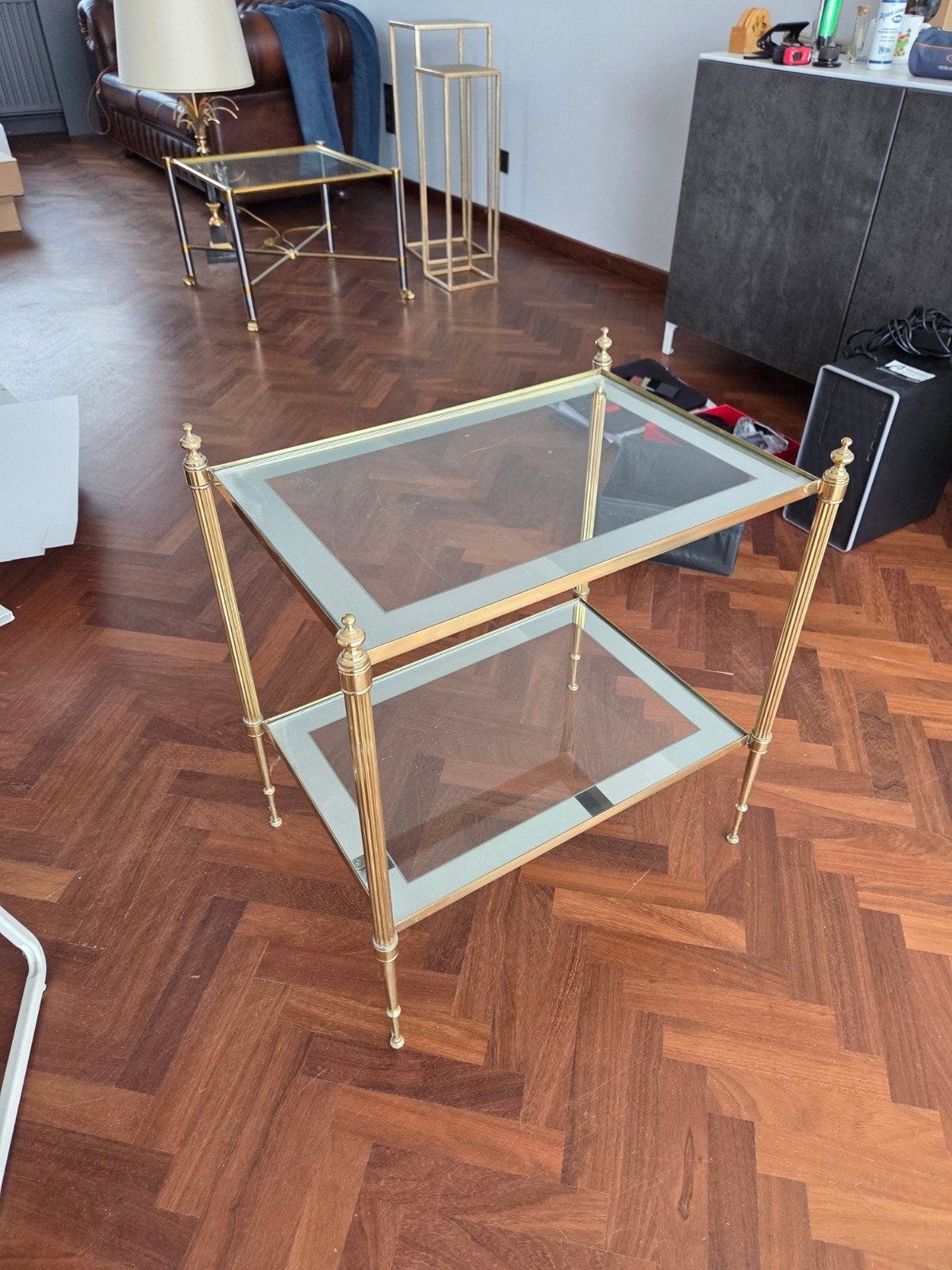 Bijzettafel glas en metaal, Ophalen, Glas