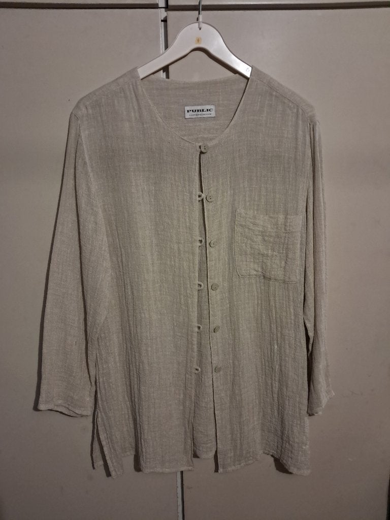 Linnen blouse, Beige, Comme neuf, Enlèvement, Taille 42/44 (L)