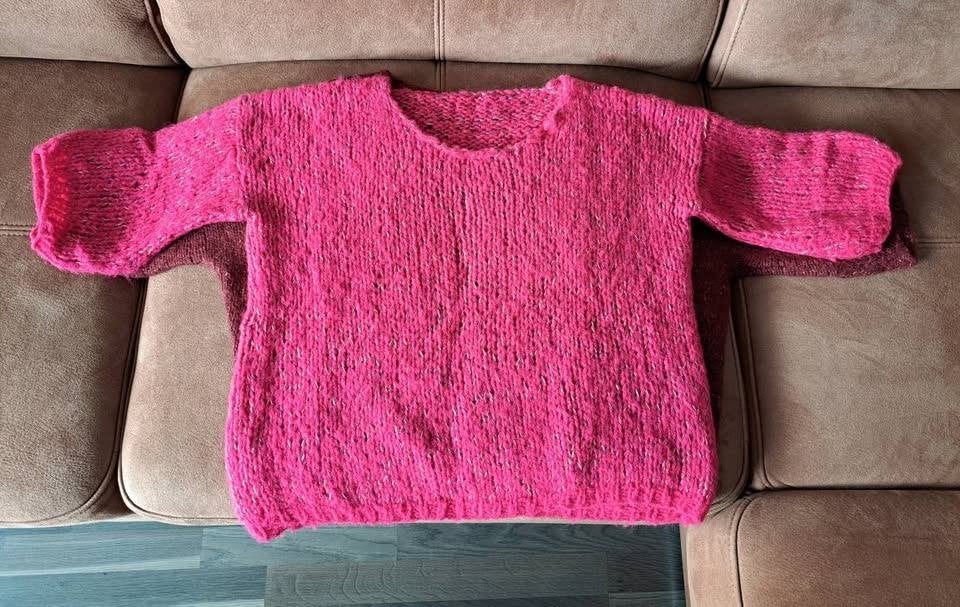 Gebreide trui met korte mouw, roze of bordeaux , L, Enlèvement ou Envoi, Comme neuf, Taille 42/44 (L), Rose