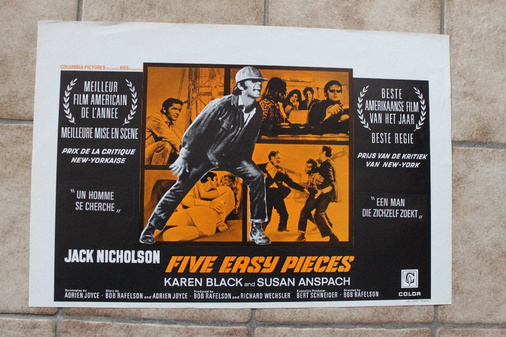 filmaffiche Jack Nicholson Five Easy Pieces filmposter, Collections, Enlèvement ou Envoi, Rectangulaire horizontal, A1 jusqu'à A3