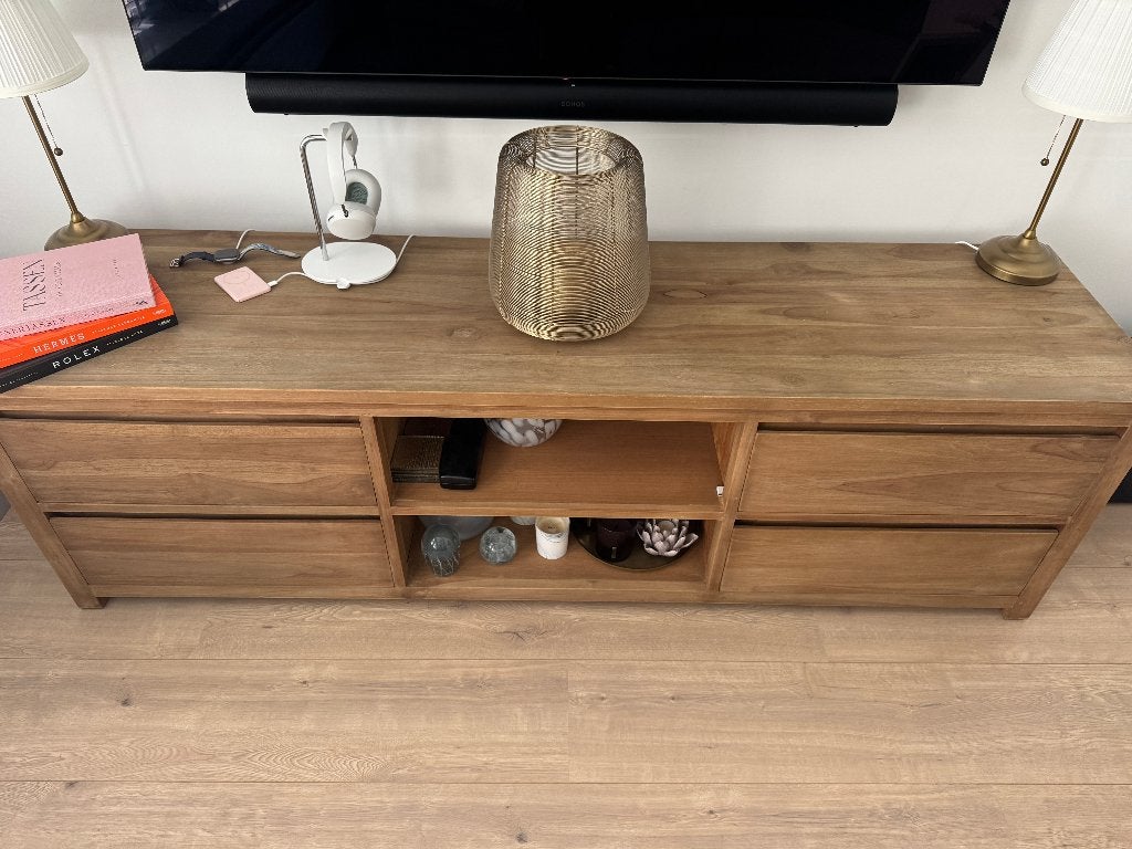 Groot TV-meubel  Teak – 200 cm breed, Teck, 25 à 50 cm, Moins de 100 cm, 150 à 200 cm