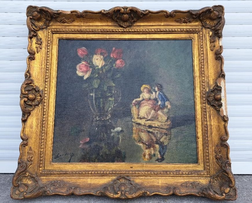 huile sur toile fleurs et statues signe, Enlèvement ou Envoi, Fleurs, Toile