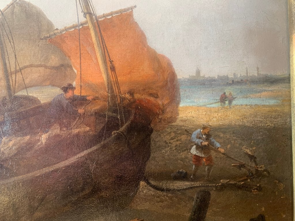 François Musin (1820–1888) – The Return of the Fishermen, Antiek en Kunst, Ophalen, Doek