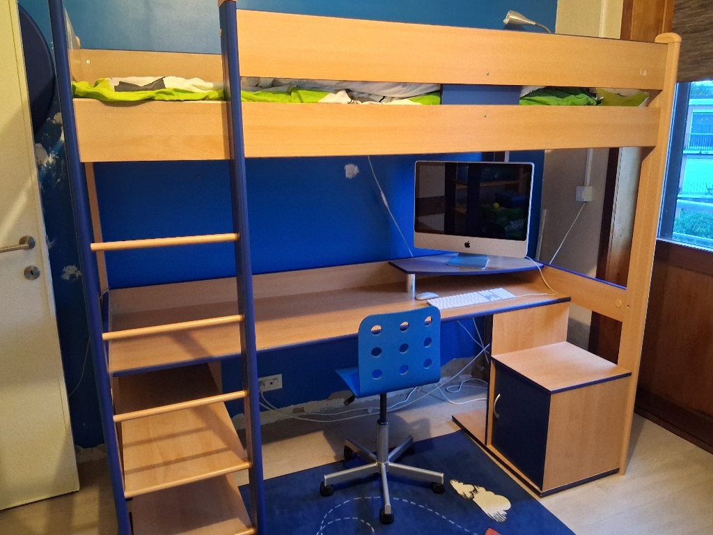 hoogslaper met bureau en opbergkast, Ophalen, Gebruikt, 90 cm, Eenpersoons