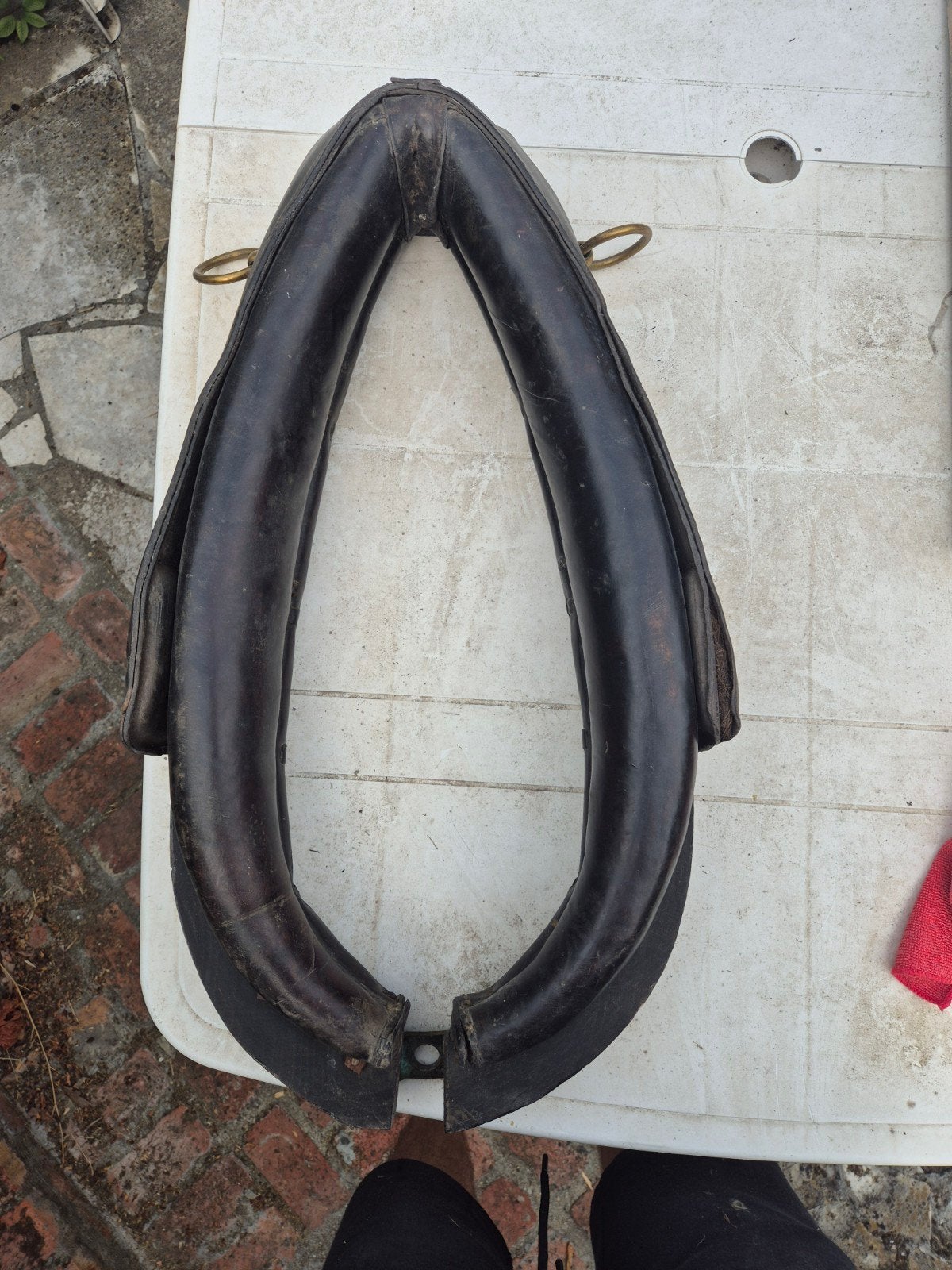 Paardenkraag, zwart leer, messing sluitwerk., Ophalen, Gebruikt, Zwart
