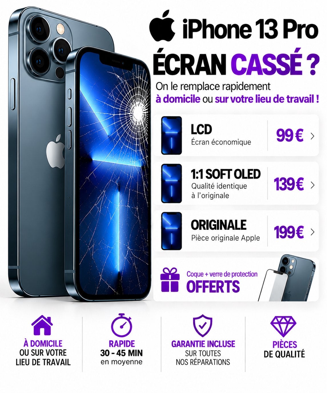 📱 RÉPARATION ÉCRAN iPHONE 13 PRO – BRUXELLES 0466273471 ✅, Enlèvement, Comme neuf, Protection, Apple