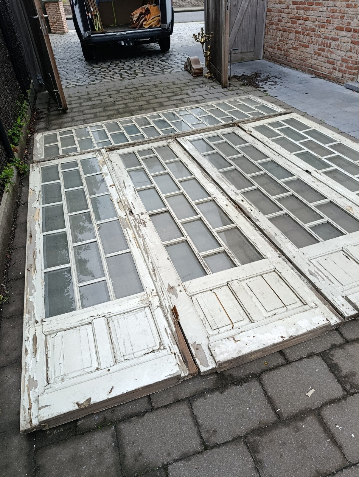 Oude 4 delige deur met bovenstuk, Doe-het-zelf en Bouw, Deuren en Vliegenramen, Ophalen, Glas