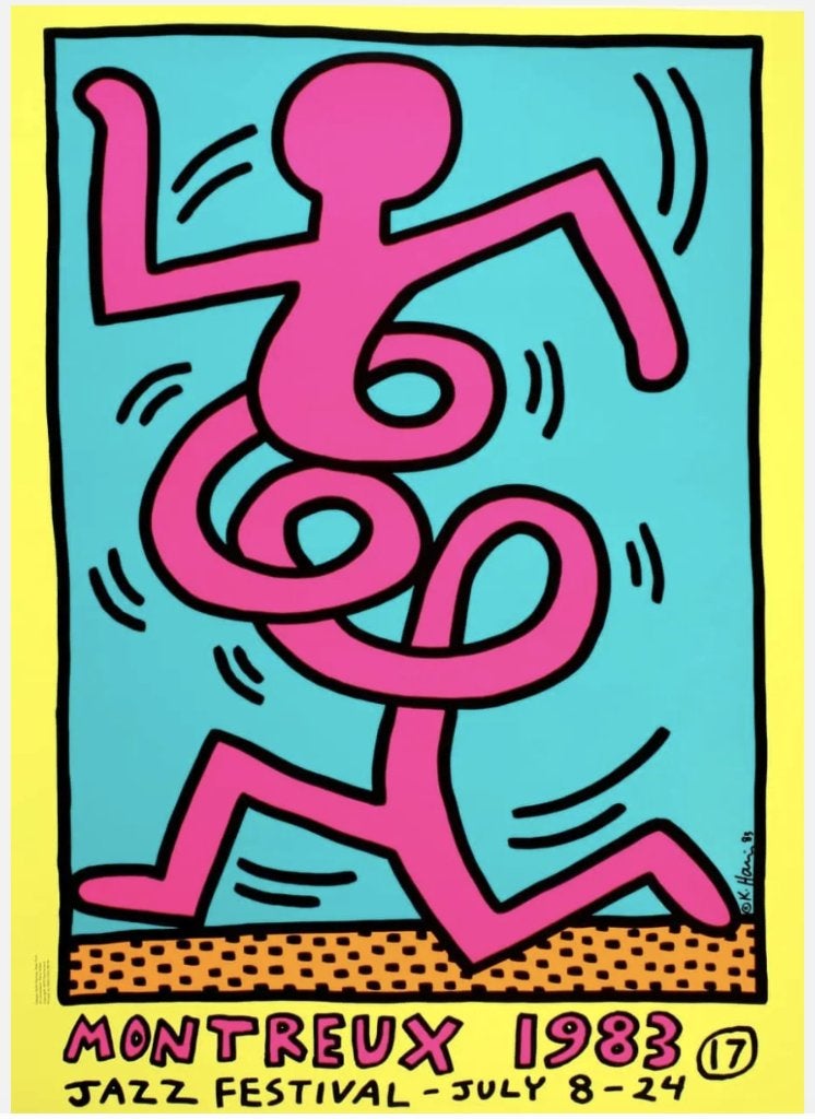 Keith Haring - Montreux - Tentoonstellingsaffiche, Antiek en Kunst, Kunst | Litho's en Zeefdrukken, Gesigneerd in de plaat, Verzenden