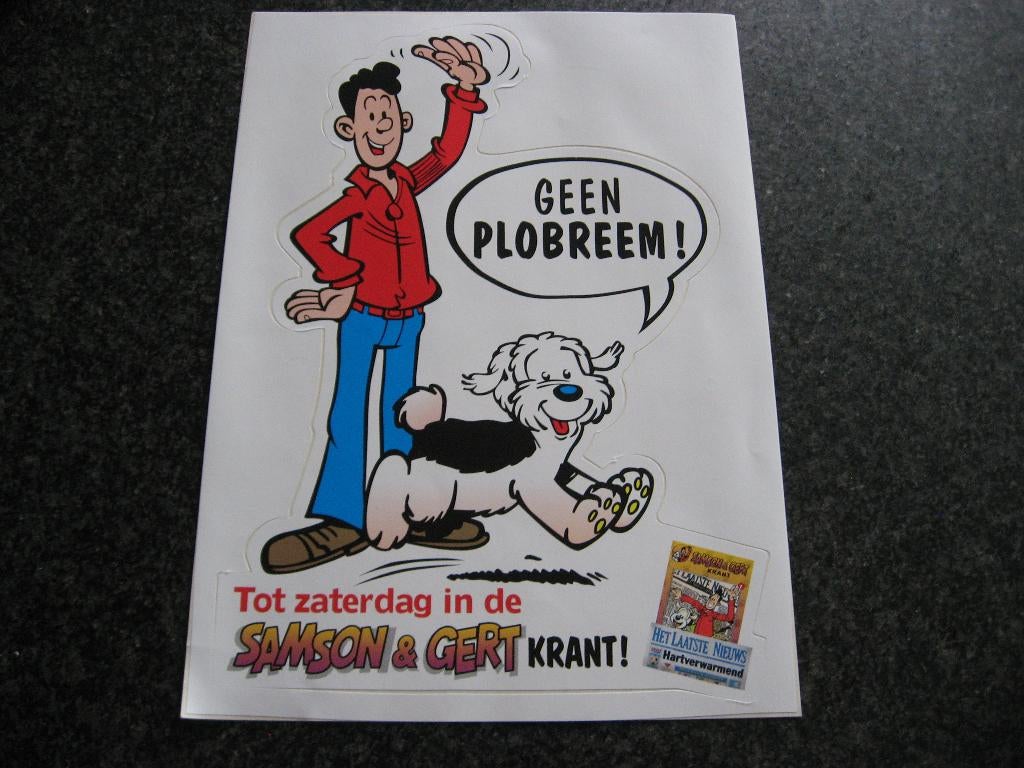 Grote Vintage Sticker Samson & Gert 22,5 x 31,5 cm, Verzamelen, Ophalen, Nieuw, Film, Tv of Omroep