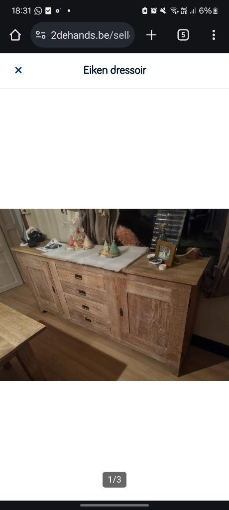 Dressoirkast eik, Ophalen, Gebruikt, Eikenhout, 200 cm of meer
