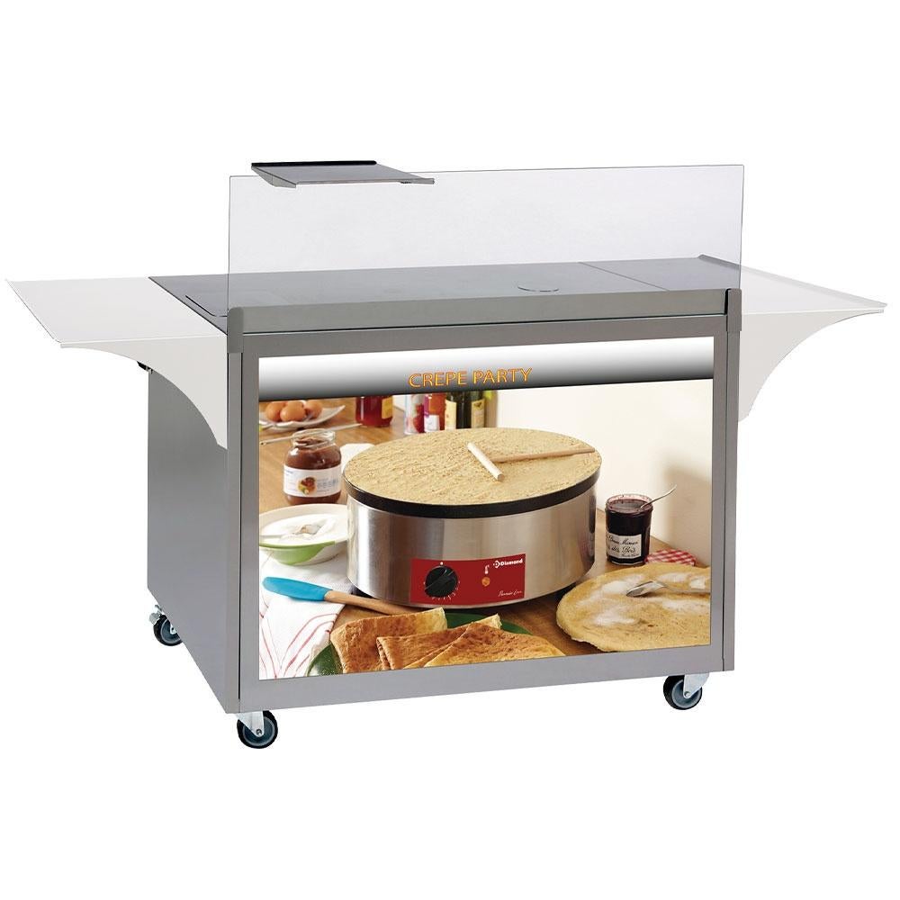 Meuble à crêpes en inox, sur roulettes, Envoi, Neuf, Article de fête